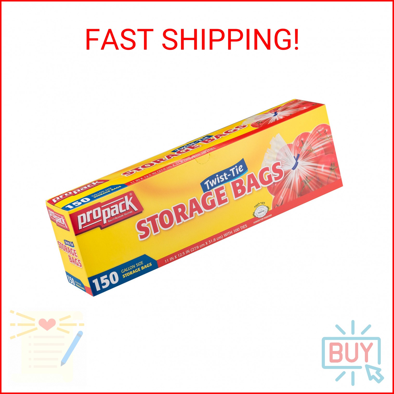 ProPack Disposable Plastic Storage Bags with Original Twist Tie, 1 Gallon Size, gallery