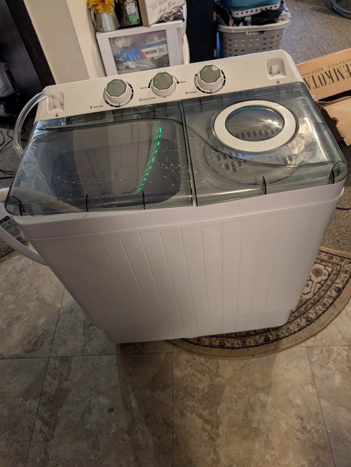 Portable Twin Tub Washer & Spin Dryer Set, Top-Loading, Electric, White/Gray gallery