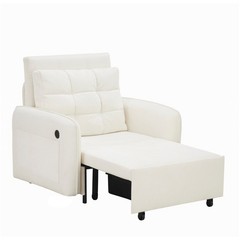 3In1 Pull Out Sleeper Sofa Bed Chenille Lounge Chair Recliner With USB Ports