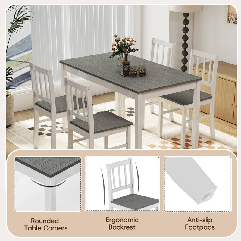 5-Piece Dining Table Set for 4, Solid Wood Farmhouse Rectangular Kitchen Table gallery
