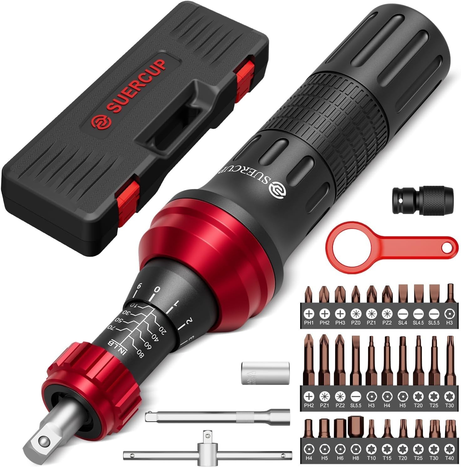 1/4" 10-80In.lb Torque Screwdriver 36 PCS Set with T-bar, Hex, Torx, and Phillip gallery