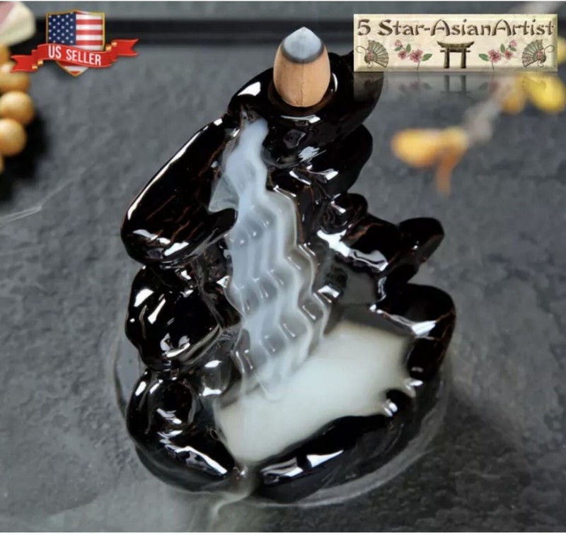 Ceramic Backflow Incense Burner Holder Lotus Waterfall & Incense Cones Gift gallery