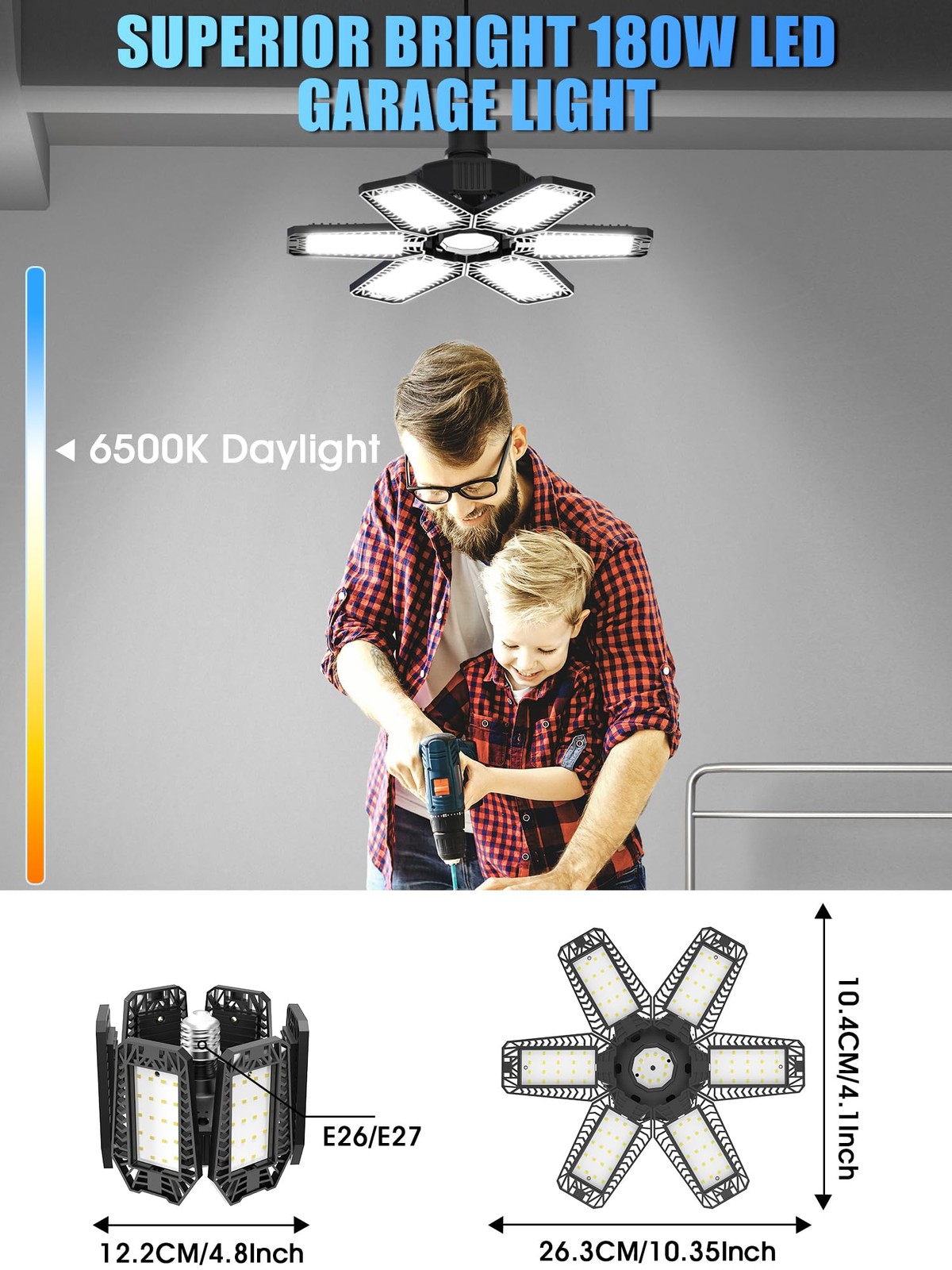 LED Garage Light 1 Pack - 180W 18000LM Garage Lights Ceiling Led with 6 Adjus... gallery