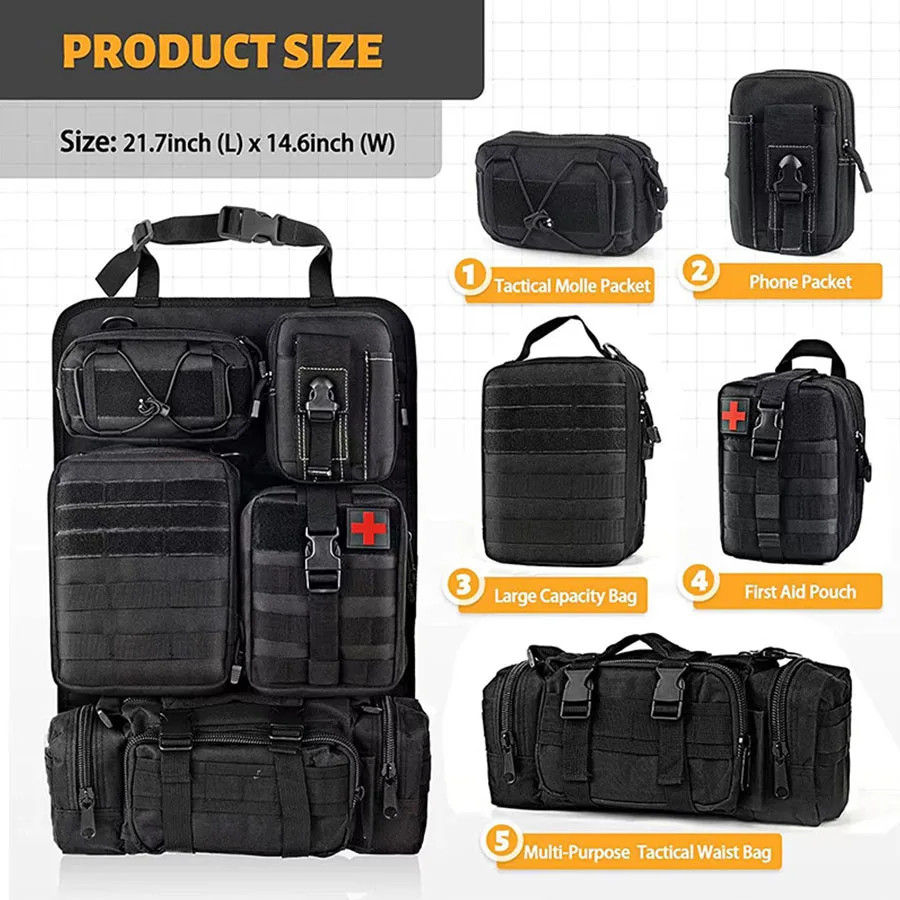 High Quality Multifunction 55*37CM 600D 6PCS In 1 Car Back Seat Tactical Hanging gallery