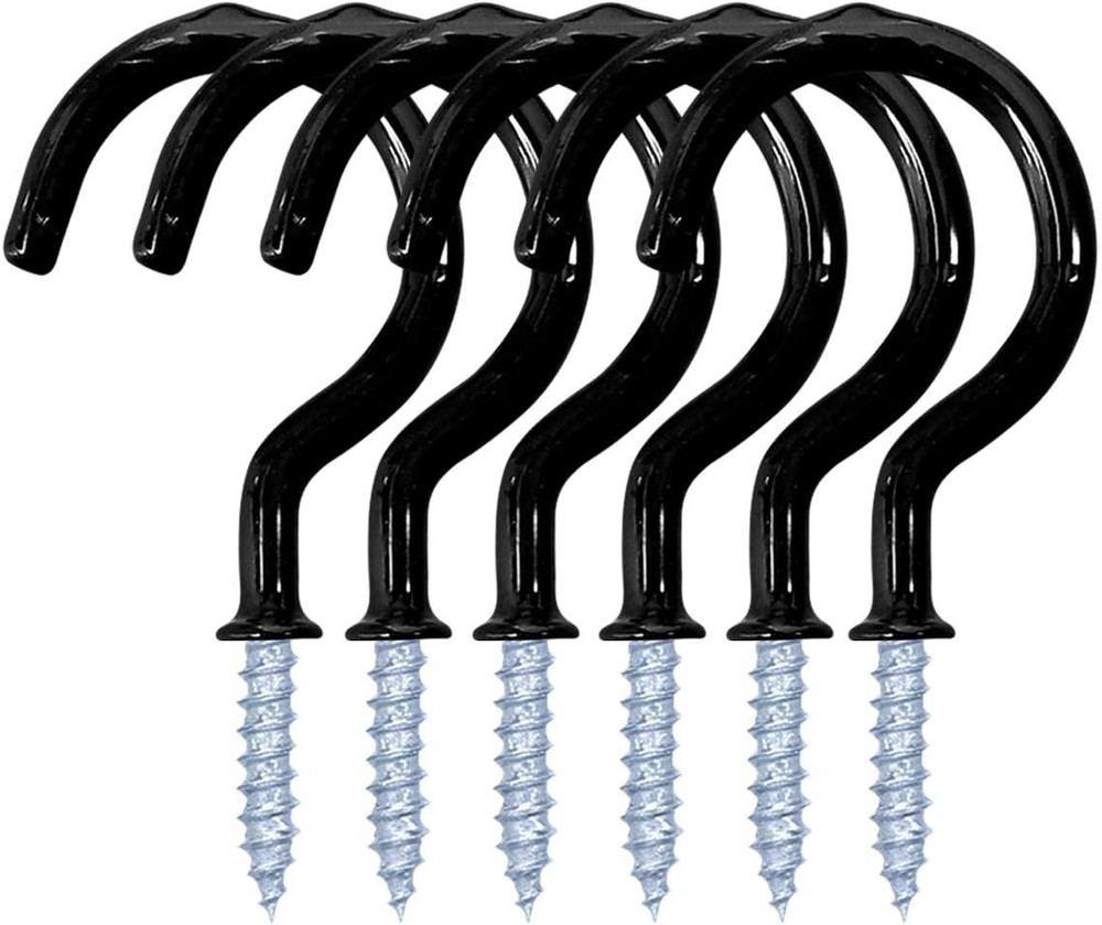 12 Pack Vinyl Coated Ceiling Hooks,Screw-in Mug 1-1/4 Inch, Black