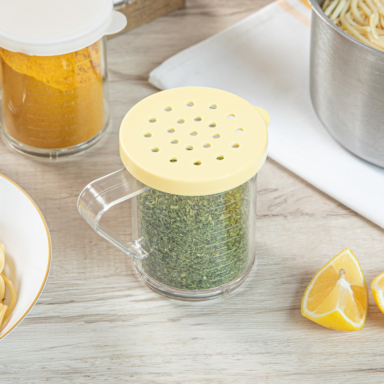 Spice Shaker Plastic Durable Seasoning Dredge Yellow Coarse Lid Clear Commercial gallery