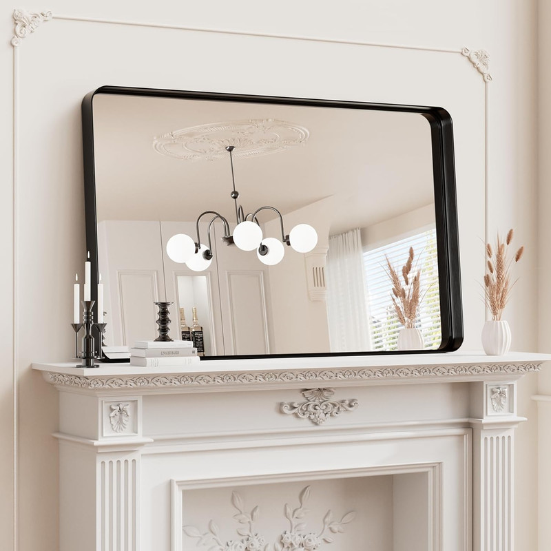 Matte Black 30x48 Inch Rounded Rectangle Wall Mirror for Bathroom & Living Room gallery