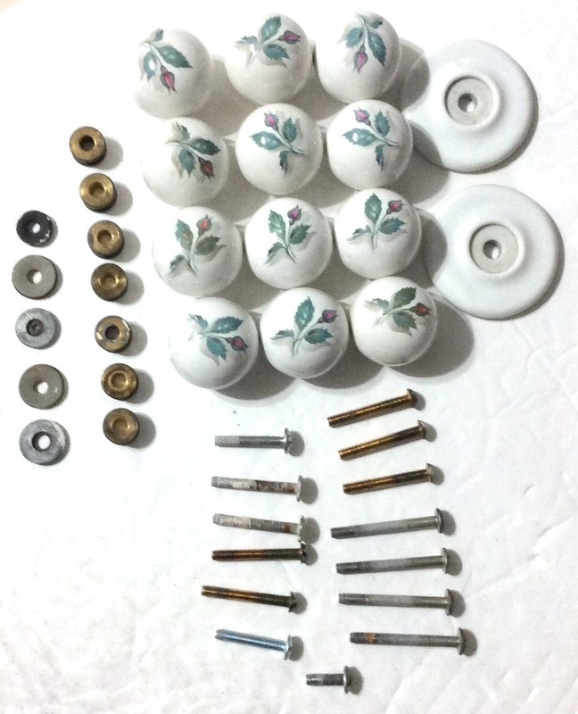 12 Round White Ceramic Drawer Pull Knobs - Rose Bud Design Plus Misc Pieces gallery