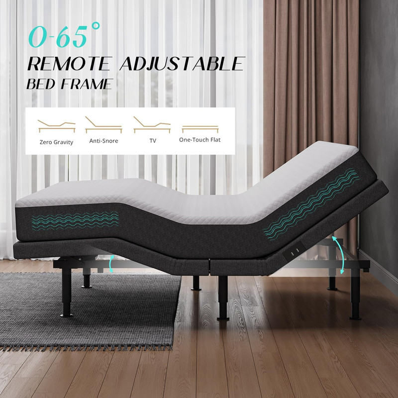 Queen Adjustable Bed Frame with Massage, USB Ports & Wireless Remote gallery