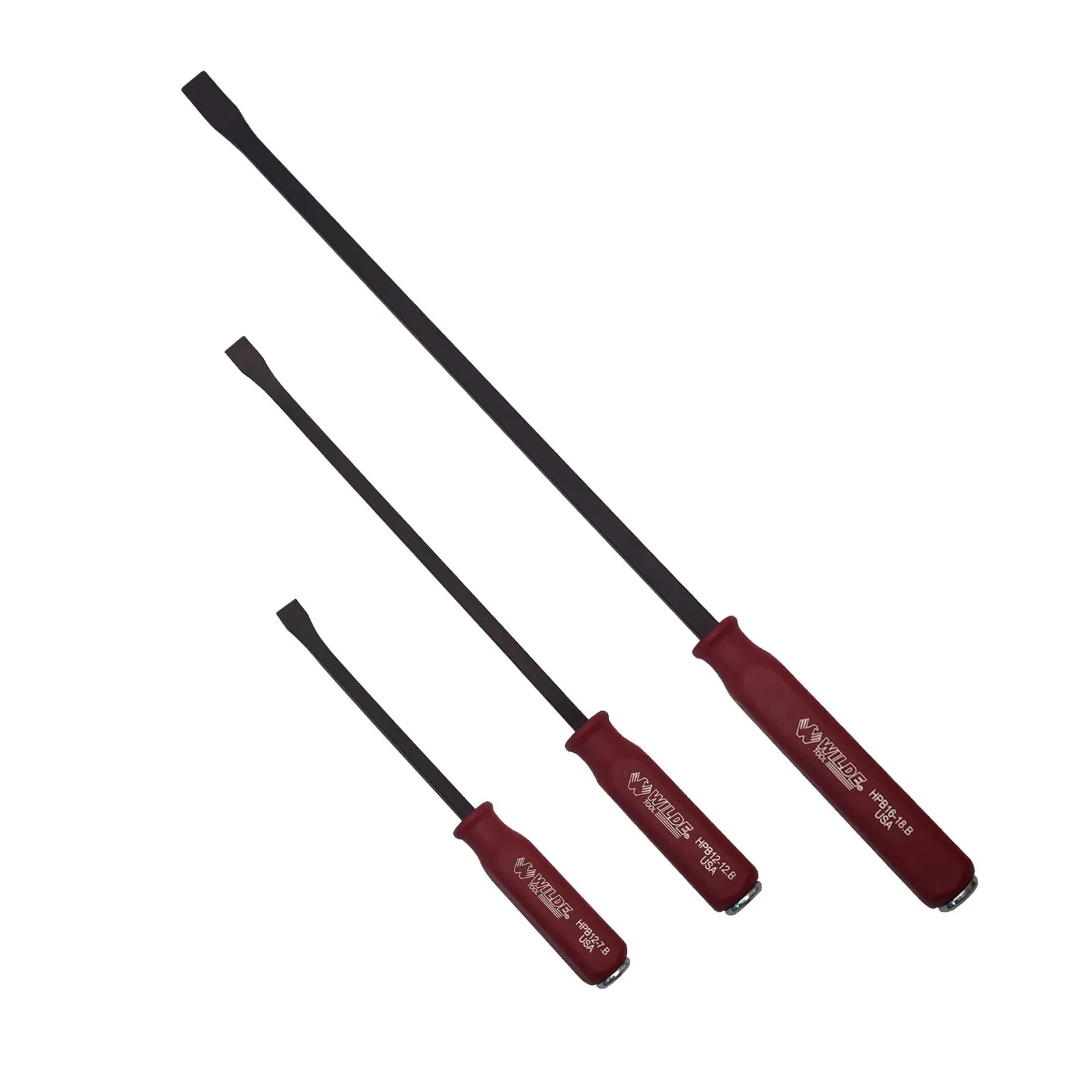 Wilde USA 3-Piece Hard Cap Handle Pry Bar Set w/ 12", 17" & 25" Length Bars gallery