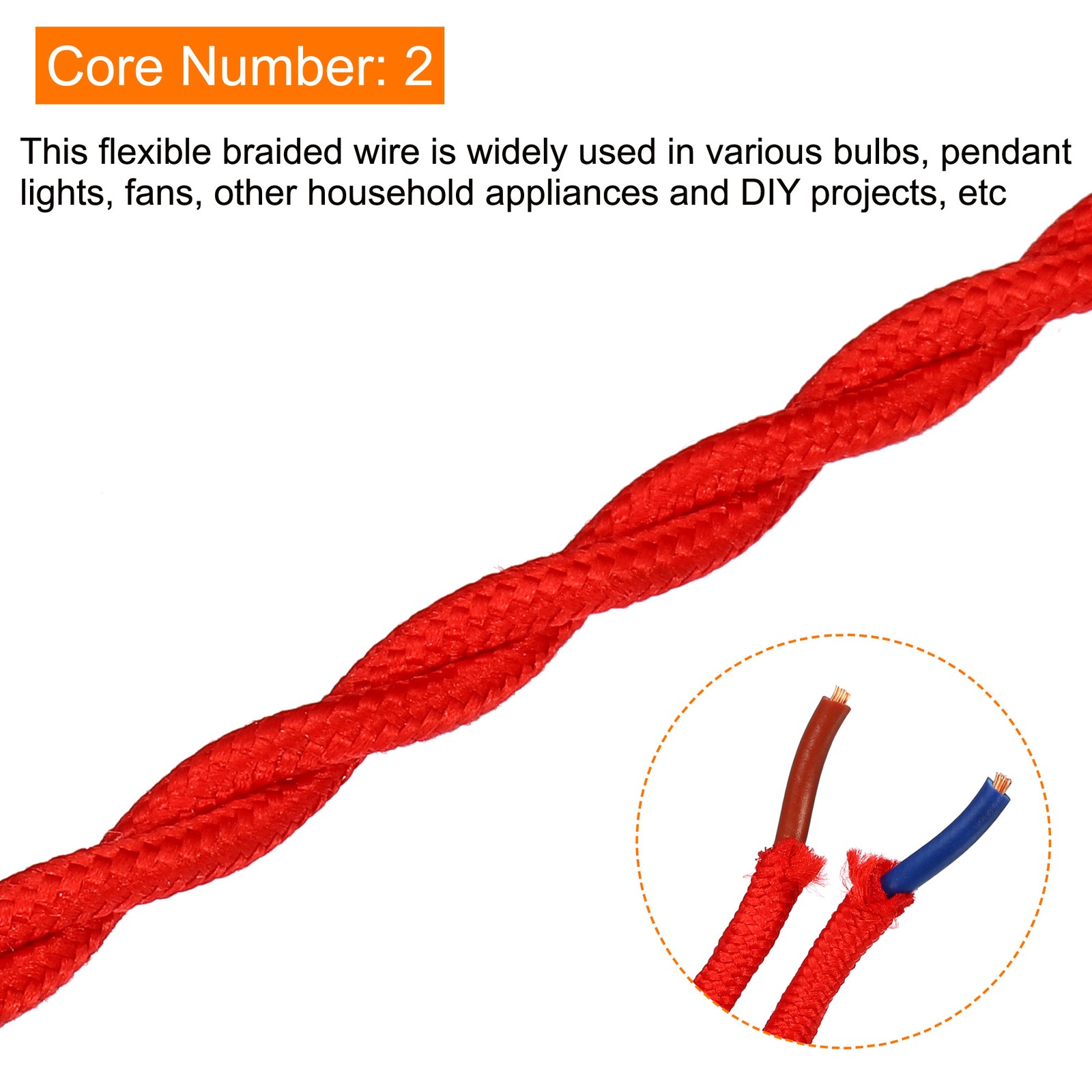 Twisted Cloth Covered Wire 2 Core 18AWG 5m/16.4ft,Electrical Cable,Red gallery