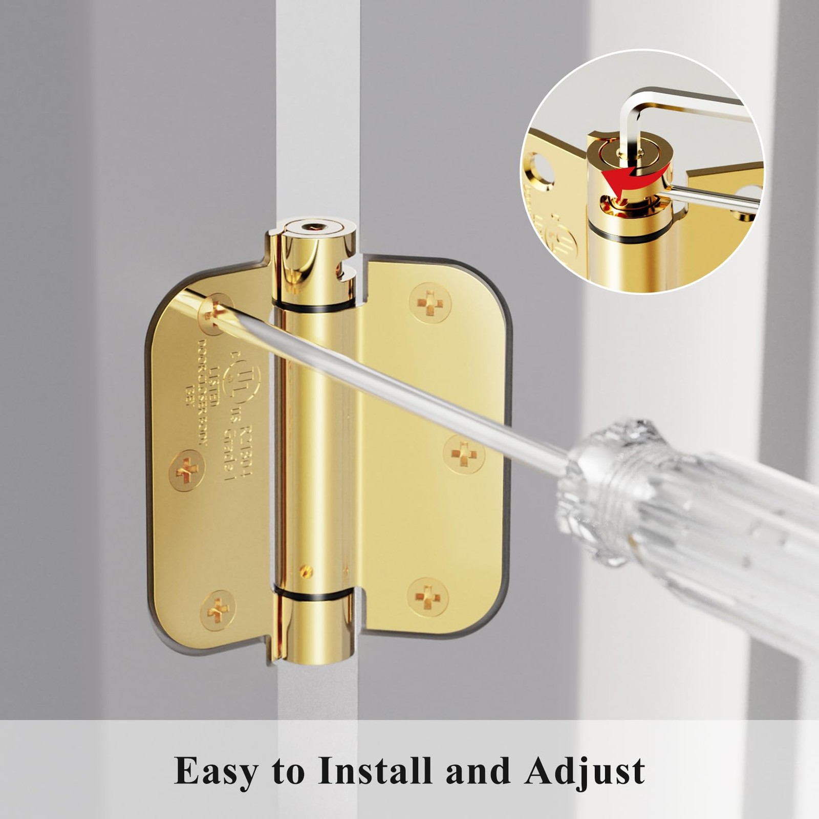 Self-Closing Door Hinge 3.5 Inch Rounded, Spring Loaded Hinge Adjustable Tension gallery