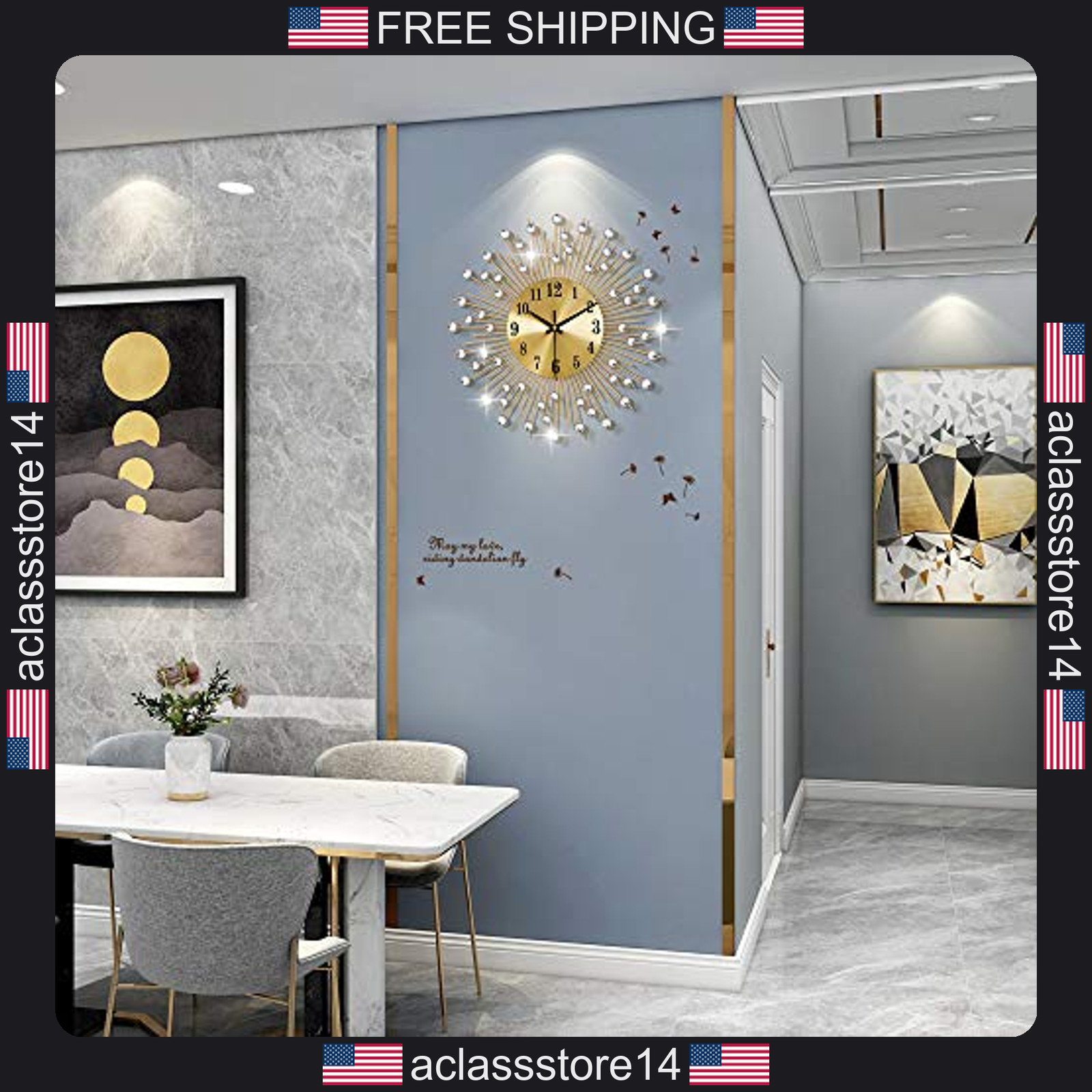 Large gold wall clock 14 inch silent round metal decor for living room bedroom gallery