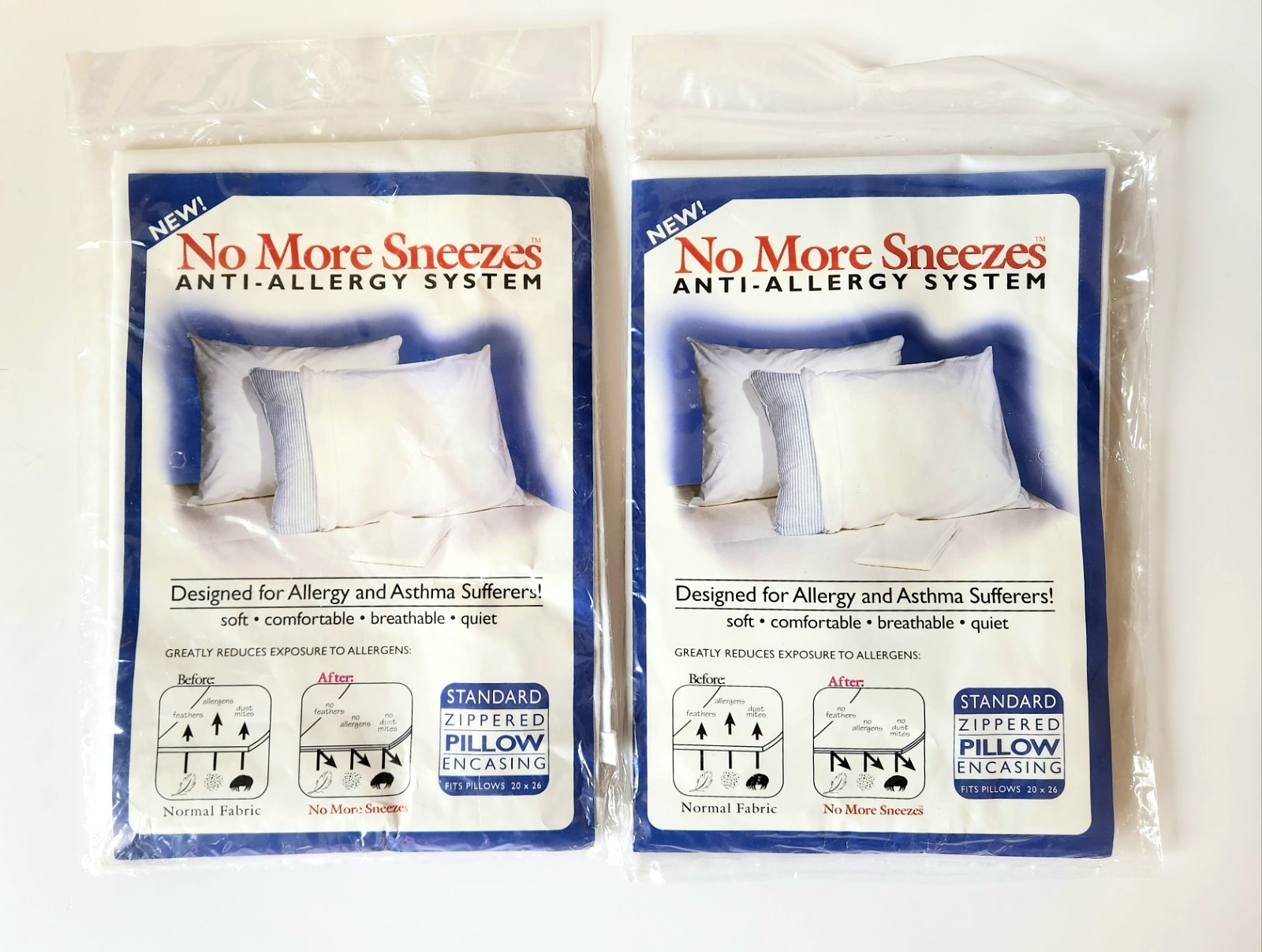 Two NIB NO MORE SNEEZES Anti Allergy System Pillow Encasing Standard 20"x26" #03 gallery