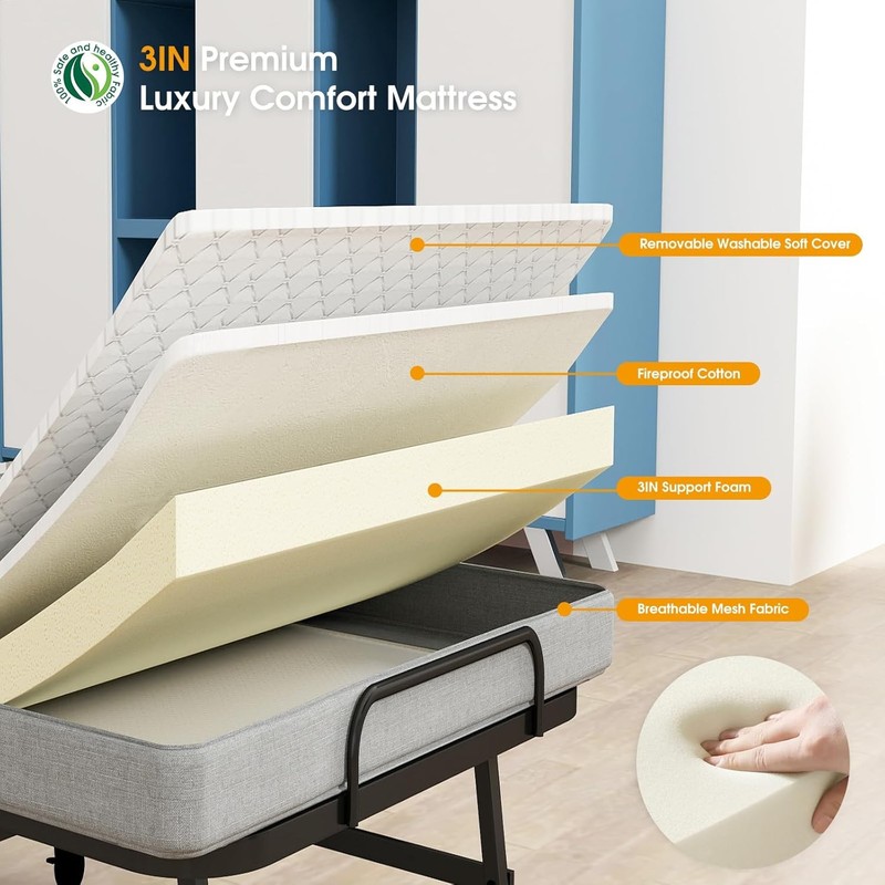 38Inch Rollaway Folding Bed& Thick Mattress with Detachable washable Cover Cot gallery