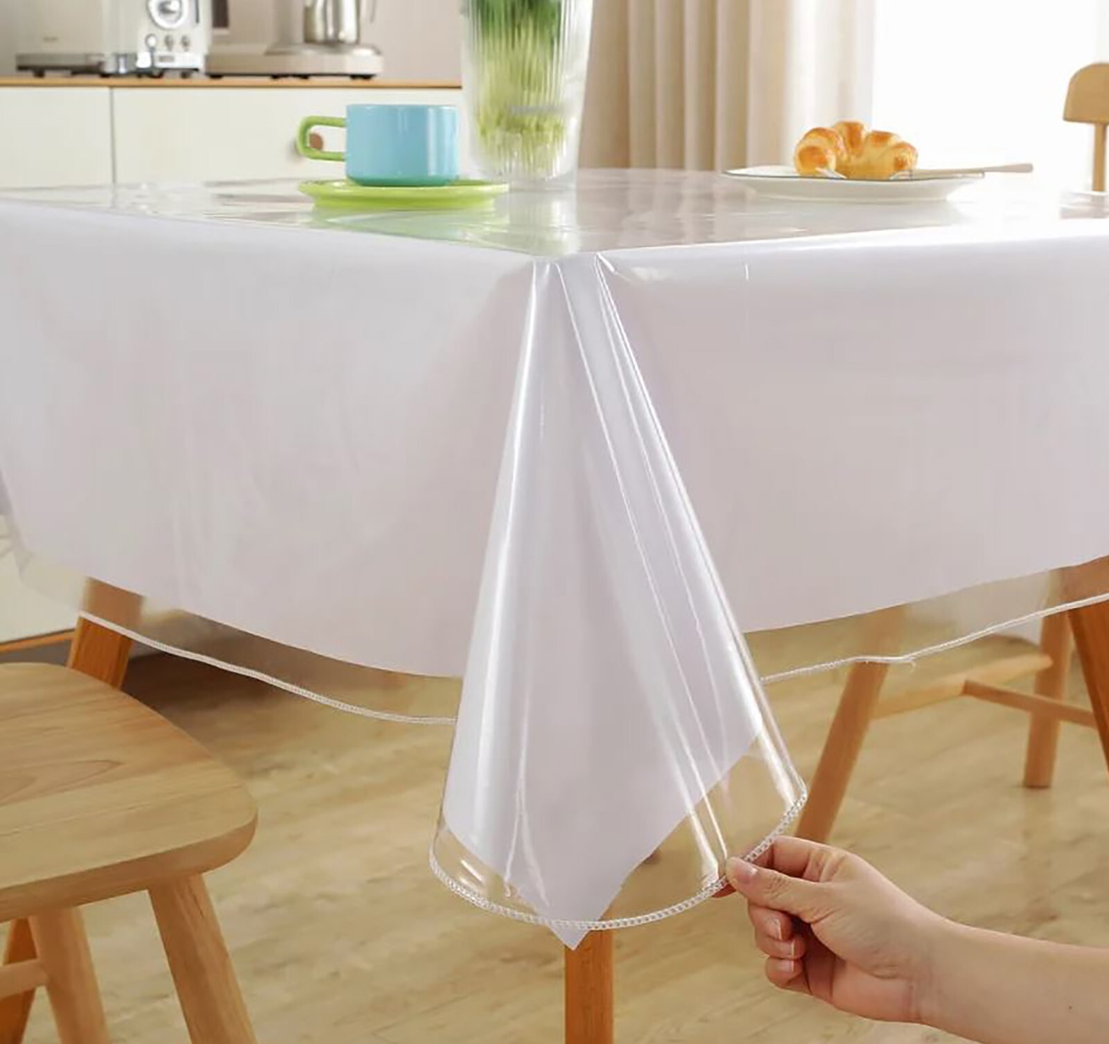 Clear Plastic Vinyl Fabric Table Cover Protector Tablecloth for Dining Table gallery