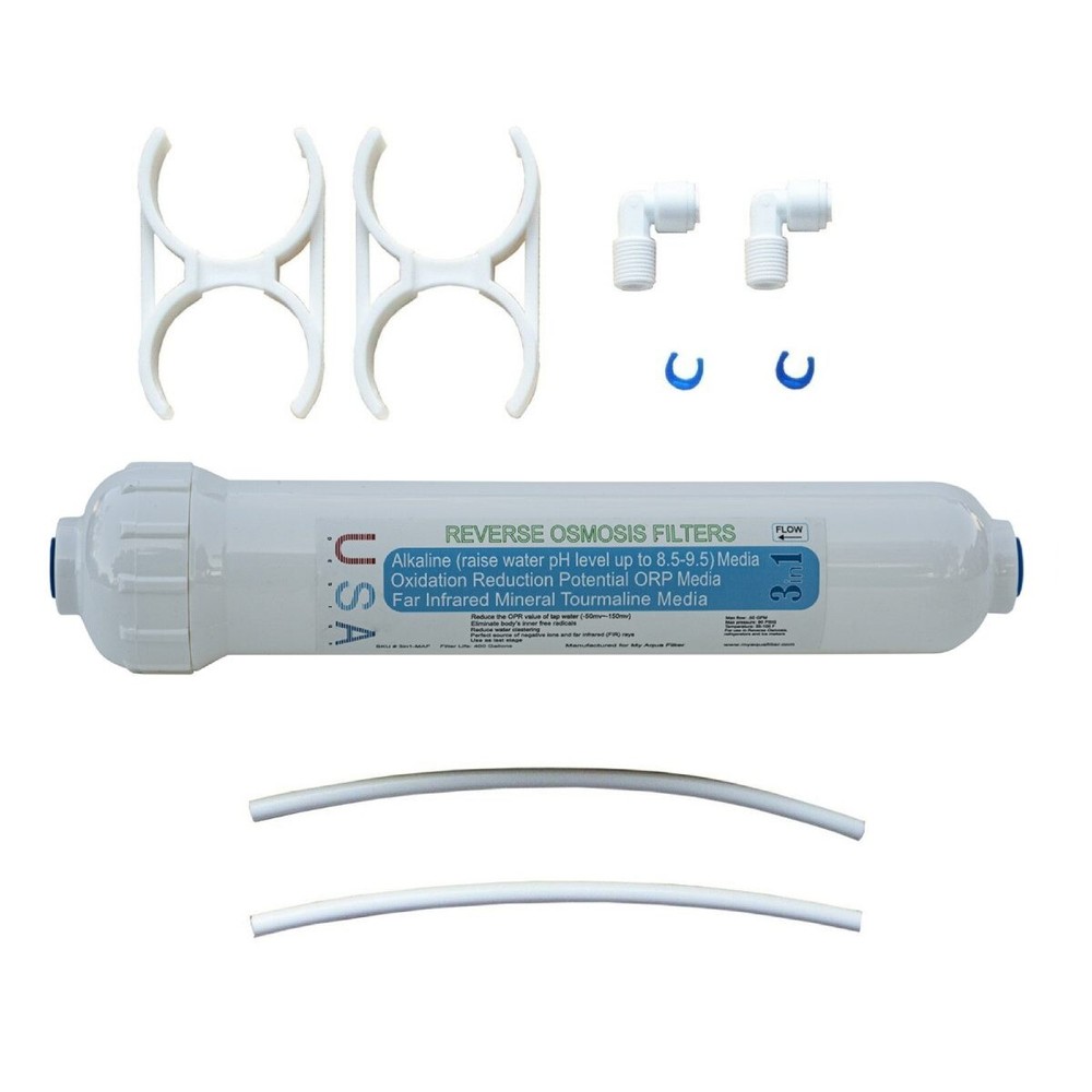 Premium 3-IN-1 inline filter: Alkaline (raise pH up to 9) / ORP / Tourmaline
