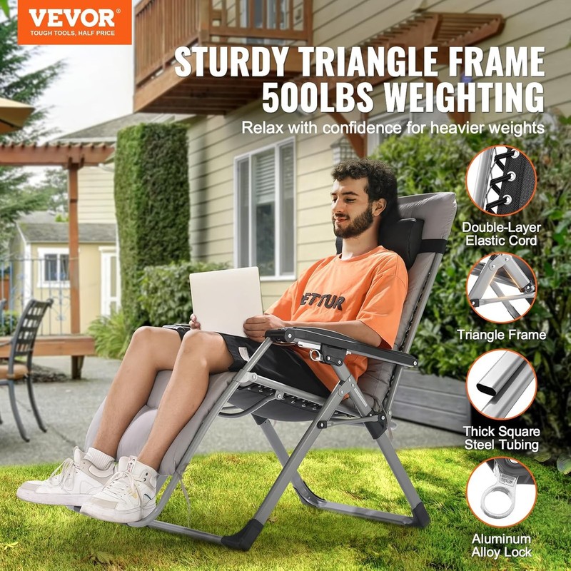 VEVOR Zero Gravity Chair, 26 inch Zero Gravity Recliner Lounge Chair for Indoor gallery