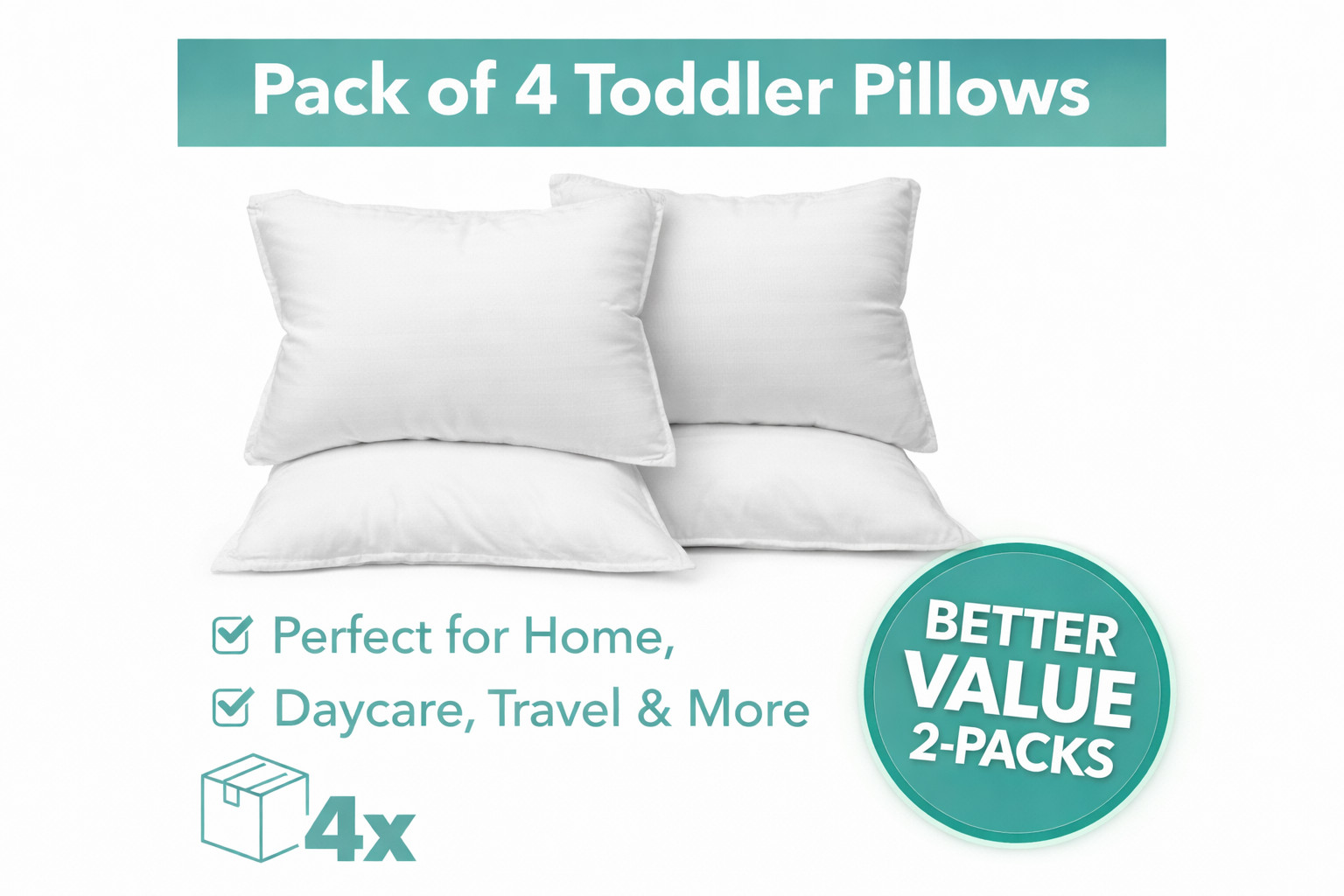 4 Toddler Pillows 13x18 Kinder Fluff – Soft Cotton Kids Bed Daycare Nap Pack gallery