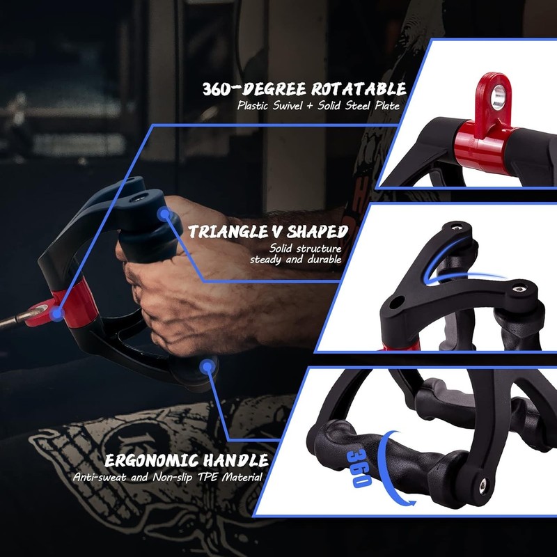 Double D Handle for Cable Machine - Ergonomic Row Handle Cable Attachment - Tria gallery