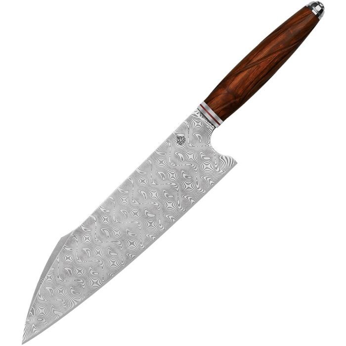 QSP Knife Mulan Kitchen Chef's Knife 8" Damascus Steel Harpoon Blade Wood Handle
