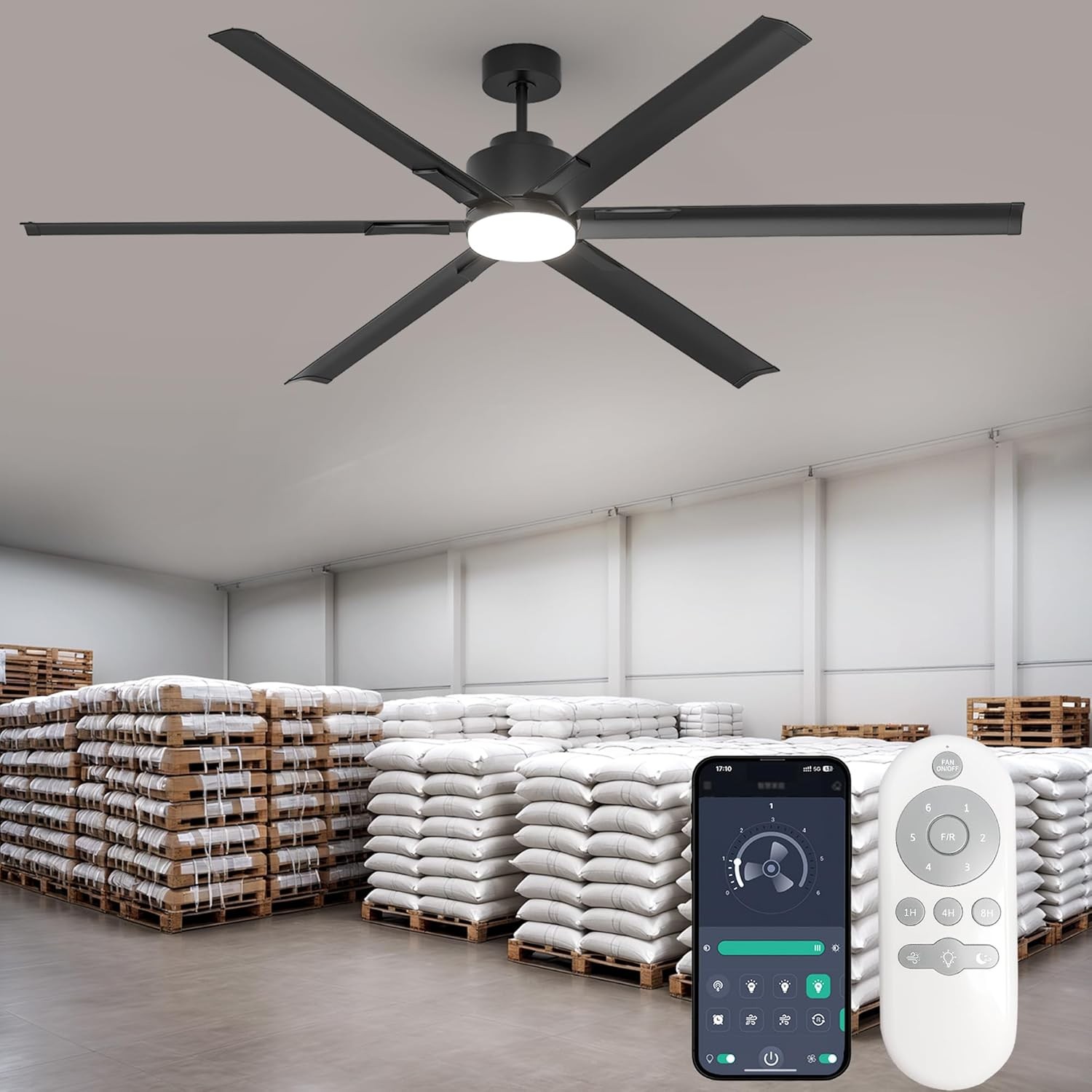 82" Industrial Ceiling Fan Commercial w/ Light & Remote Reversible Quiet Motor gallery