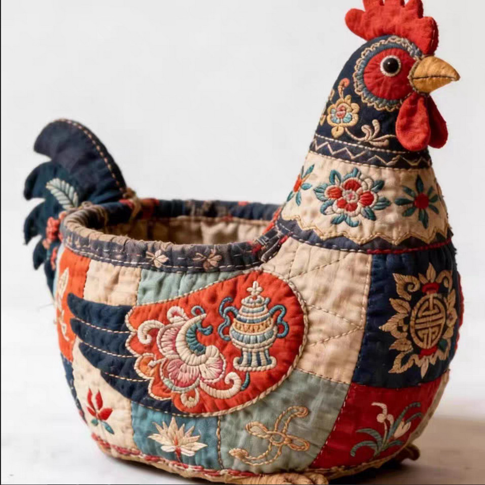 High-quality hand-embroidered fabric storage box / Creative chicken-shaped desig gallery