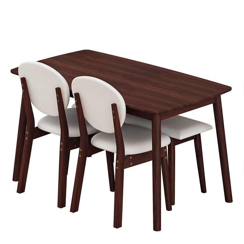 4 Piece Dining Table Set Solid Rubber Wood 2 Padded Chairs Bench Walnut Kitchen gallery
