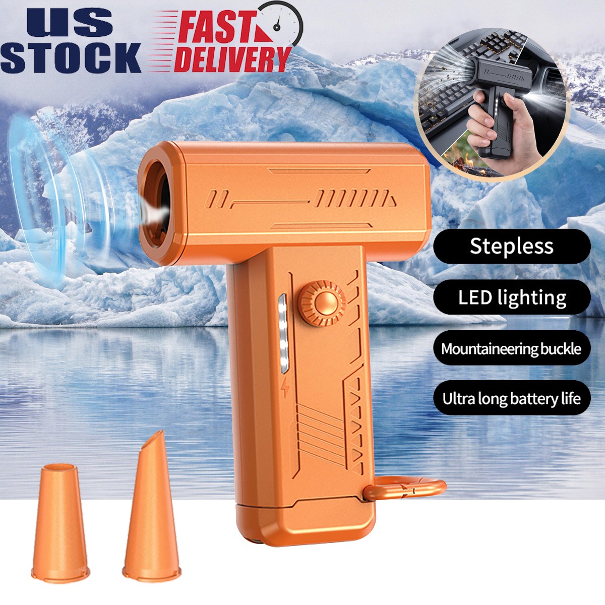 Handheld Dust Blower Stepless Speed Adjust Rechargeable Fan for Home Car Camping gallery