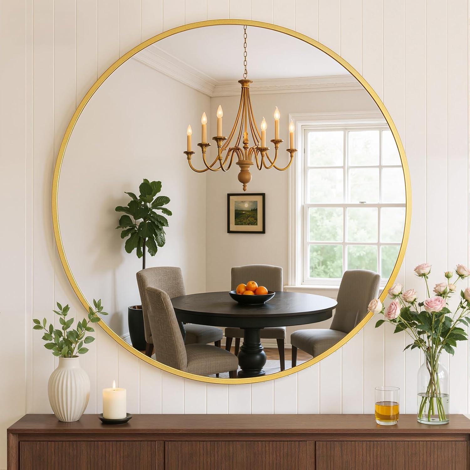 24 Inch Round Wall Mirror Bathroom Gold Metal Frame Circle Matte Framed gallery