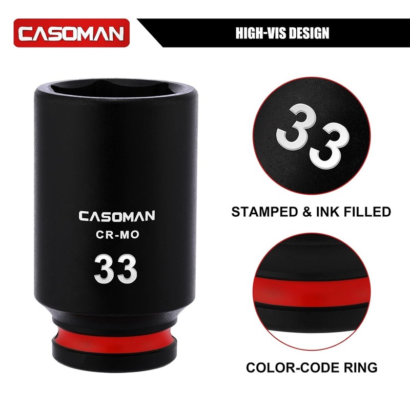 33mm Deep Impact Socket 1/2" Drive 6-Point Metric CR-MO Casoman Socket gallery