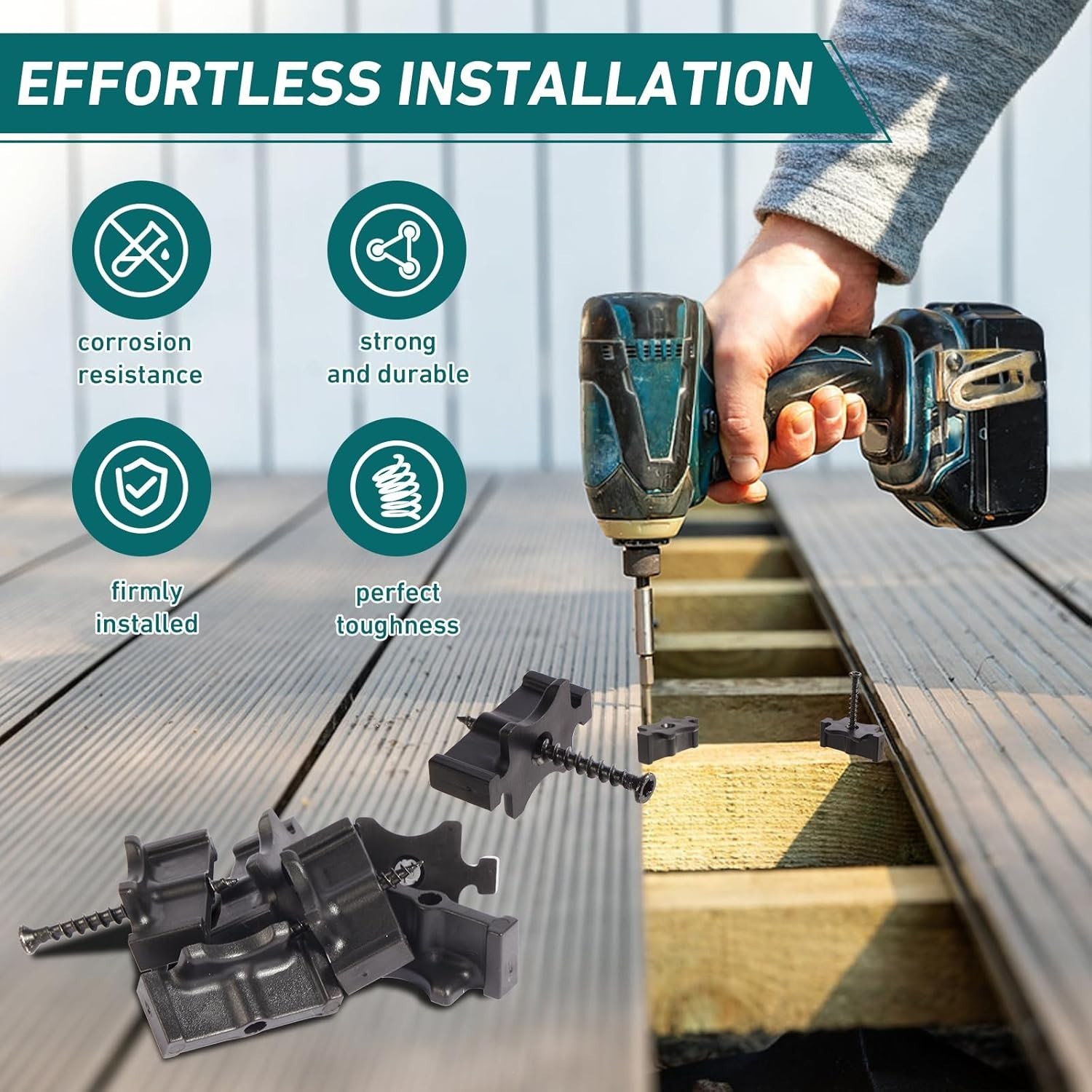 1000PCS Hidden Deck Fasteners for Composite Decking Universal T Clips Black gallery