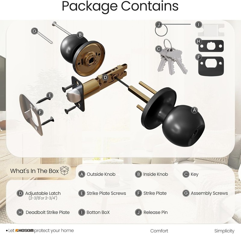 Keyed Entry Door Knob Lock with Keys Matte Black Handle Set gallery
