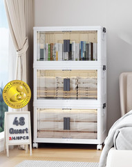 144QT Lockable Storage Bins with Lids – Folding Storage Cabinet with Doors and W