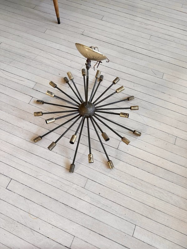 Vintage Brass MCM Atomic Sputnik Ceiling Light Chandelier Starburst Bulbs gallery