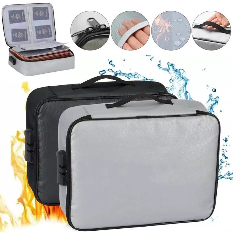 3-Layer Fireproof Document Box with Lock File Storage Box Waterproof Safe Bag US gallery