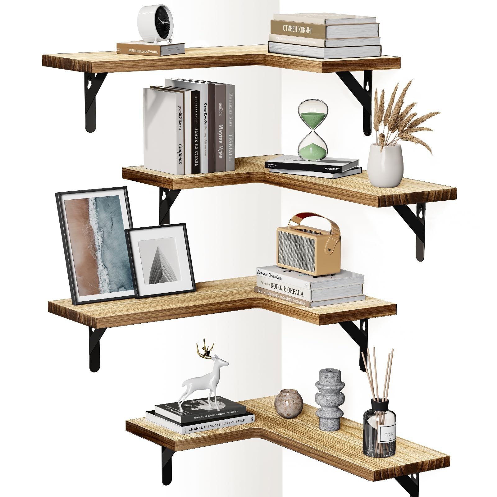 AMADA HOMEFURNISHING Corner Floating Shelves, Set of 4 Corner Shelf Wall Moun... gallery