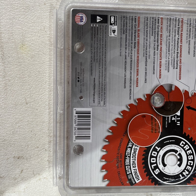 Crescent 7-1/4" x 44-Tooth Composite Decking Circular Saw Blade CSBTX-744 - NEW gallery