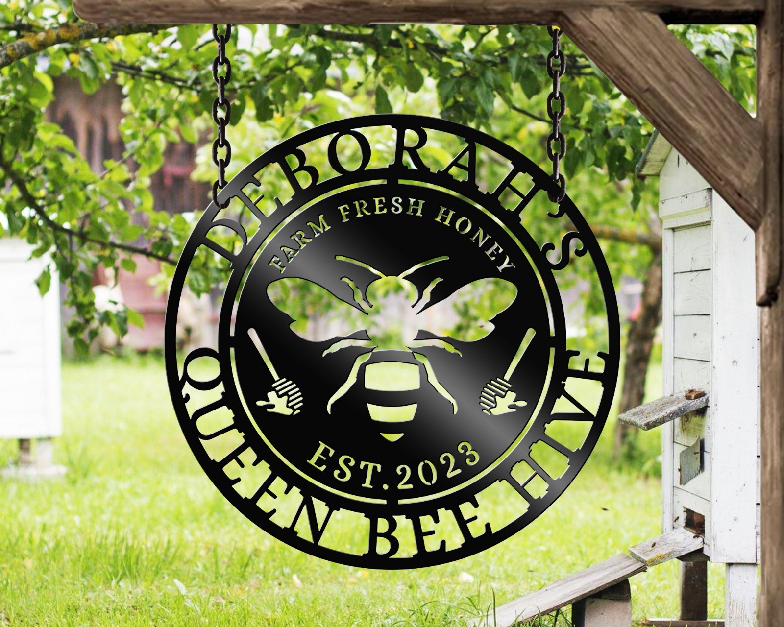 Personalized Honey Bee Sign,CustomMetal Bee Decor,Bee Hive Garden,Welcome Family gallery