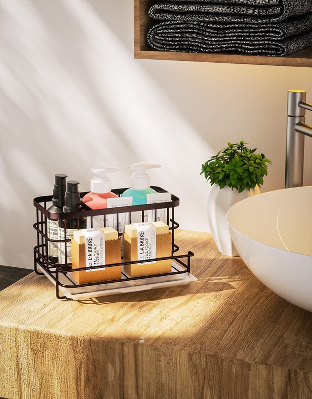 Multifunctional Kitchen Sink Caddy With Removable Drain Tray Quick Draining Rust gallery