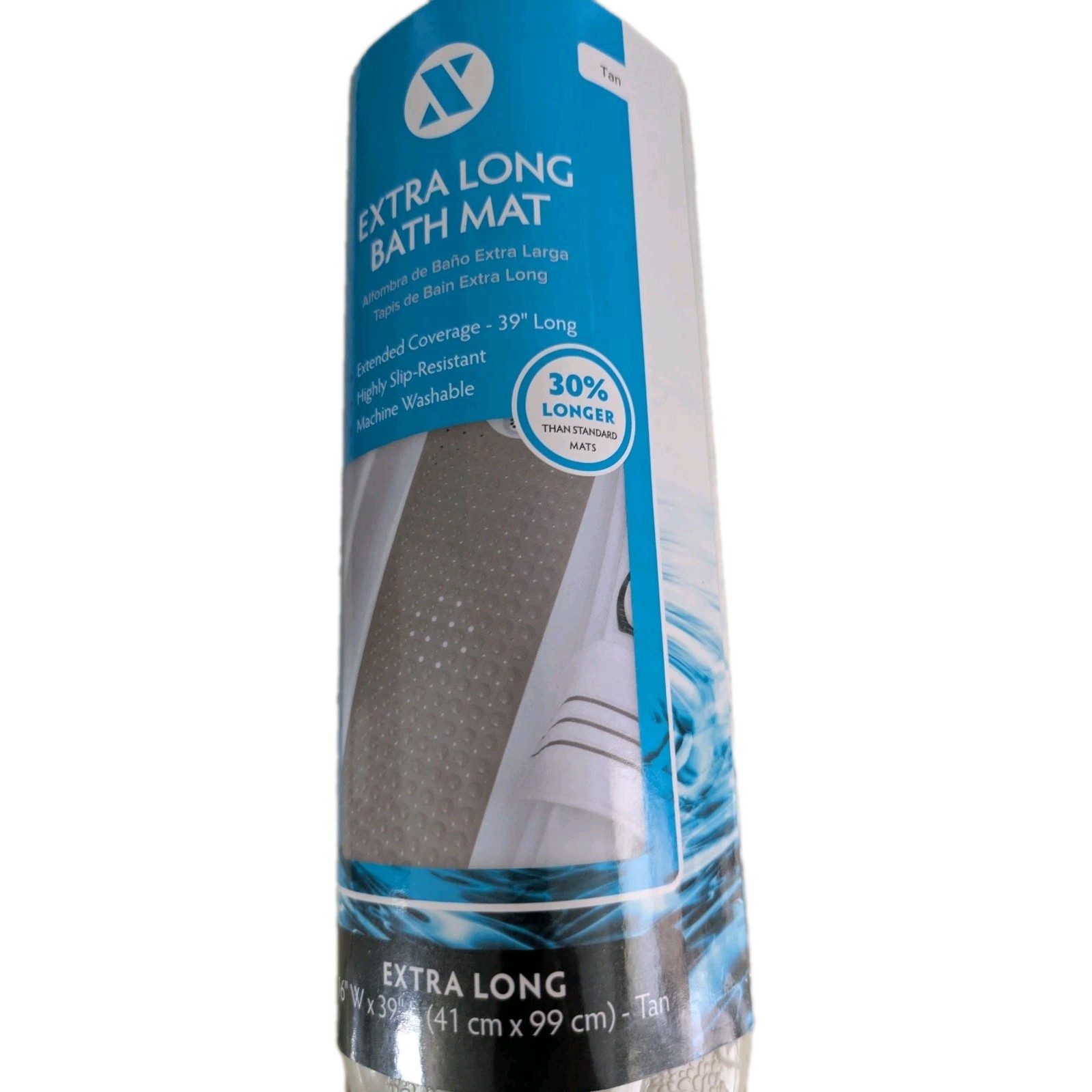 SlipX Solutions Extra Long Bath Mat Tan 16" x 39" Non-Slip 200 Suction Cups NWT gallery