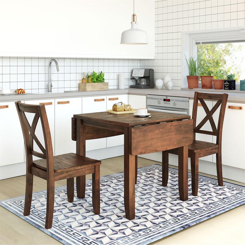 3 Piece Dining Table Set Extendable Table w/ 2 Chair Kitchen Breakfast Furniture gallery