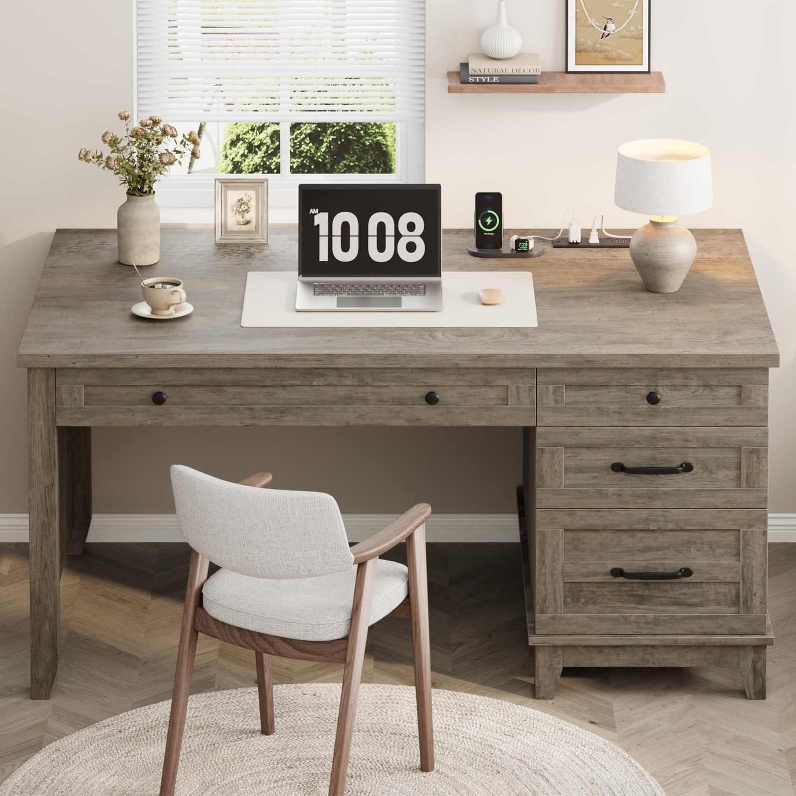 Executive Office Desk Wooden Computer Desk Desk With Drawers & Charging Station gallery
