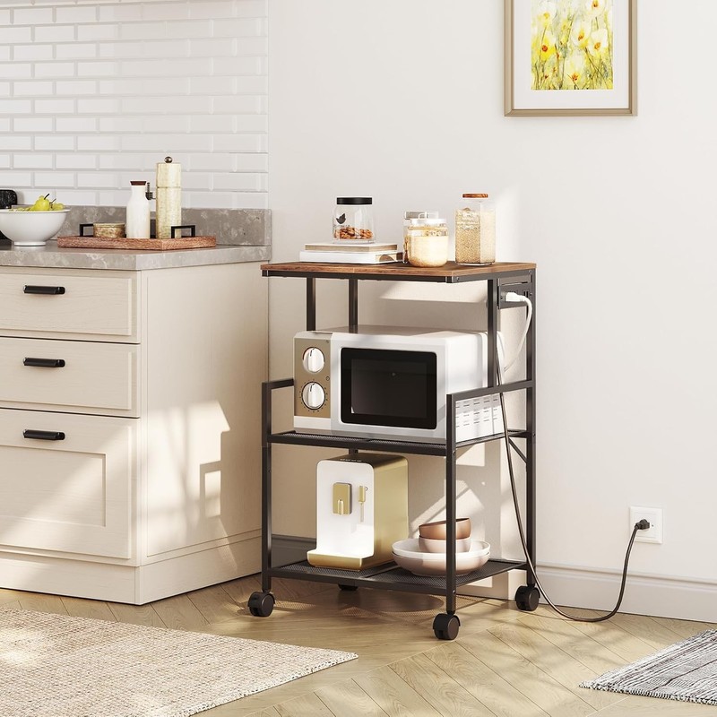 Mobile Printer Stand, 3-Tier Industrial Printer Cart with Power Outlets and 2 gallery