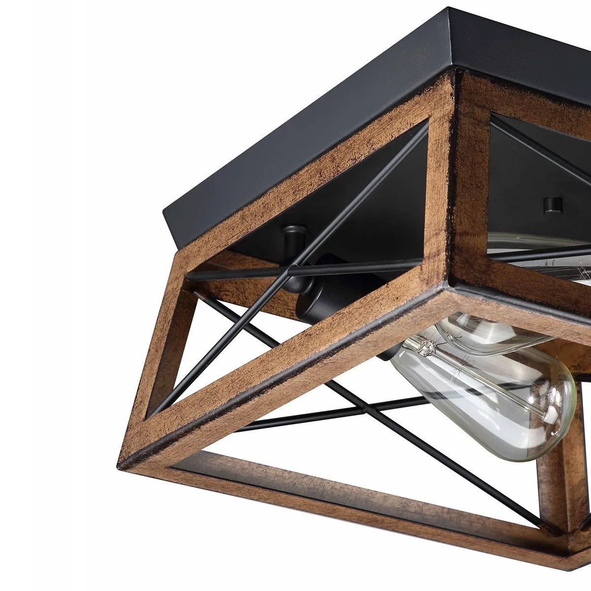 PIA RICCO Farmhouse 2-Light Flush Mount Light Barnwood & Matte Black Finish -NOB gallery