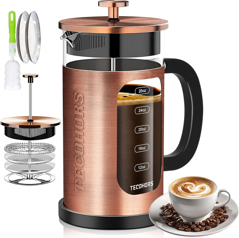 French Press Coffee Maker 34Oz / 1 Quart 304 Stainless Steel Coffee Press,Wit... gallery