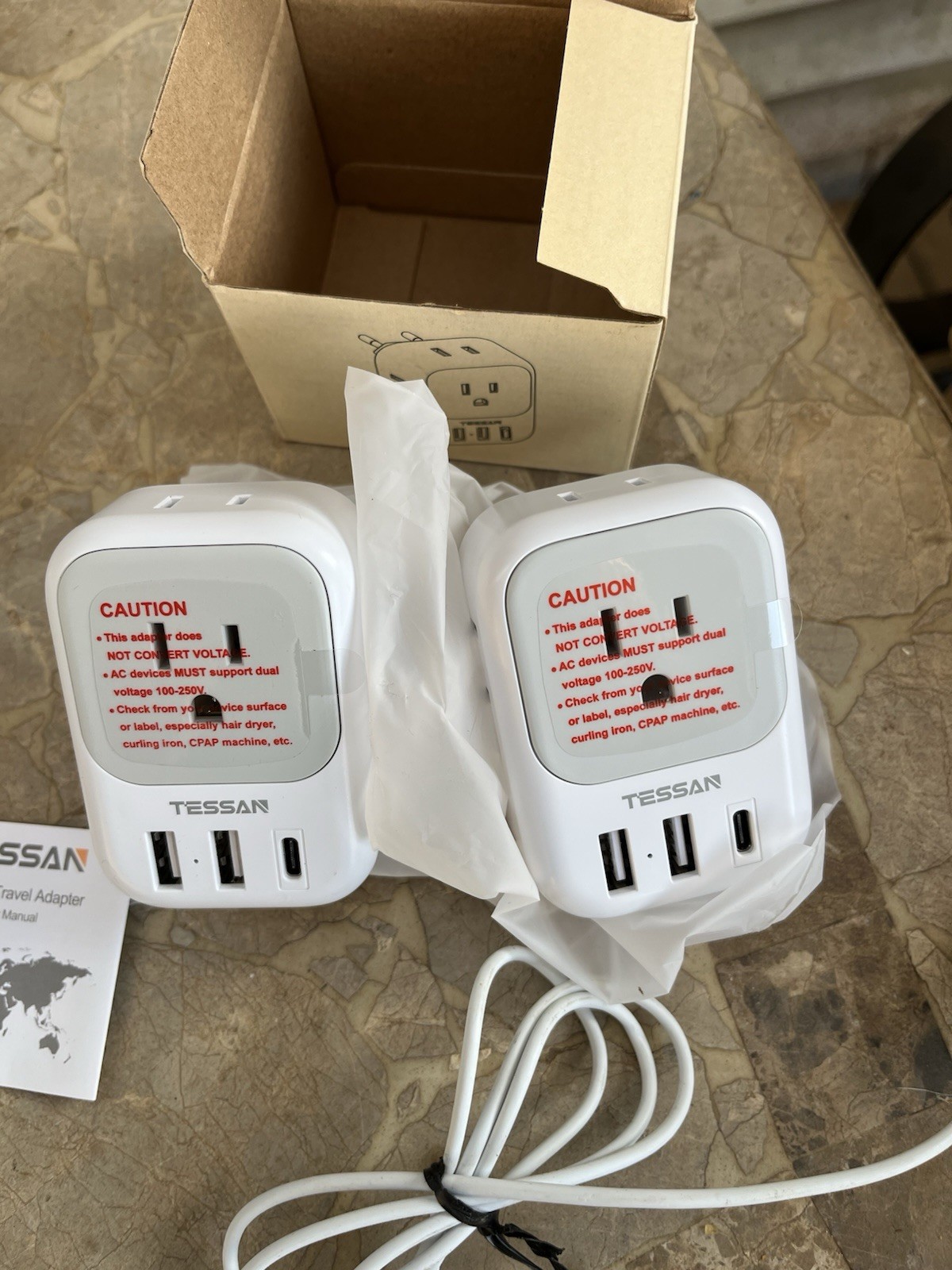 2 Tessan Power Plug Adapters w 4 Outlets+ 2USB+C for US Travel to Europe gallery