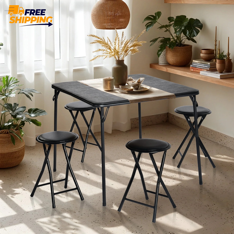 34" Folding Card Table, Square Portable Game Night Dining Table, Black ✌️👍 gallery