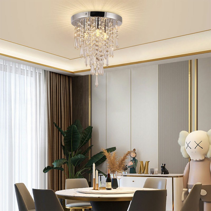 Modern Crystal Chandelier Flush Mount Light Pendant Ceiling Lamp Fixture 3-Light gallery