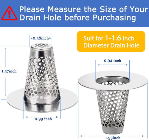 3PCS Bathroom Sink Drain Strainers for 1"-1.6" Depth Than 1.6" Silver gallery